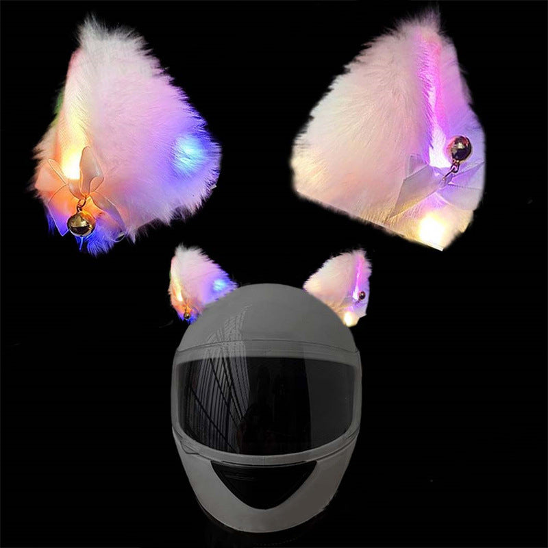 cat hear motorcycle helmet Glow Cat Ears Helmet Decor White Ears- Amber Glow