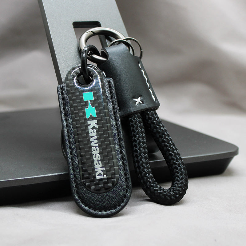 Motorcycle Carbon Fiber Leather Keychain