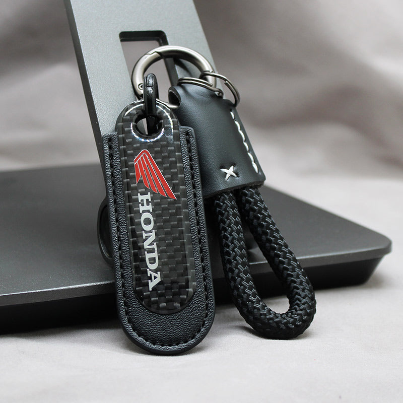 Motorcycle Carbon Fiber Leather Keychain