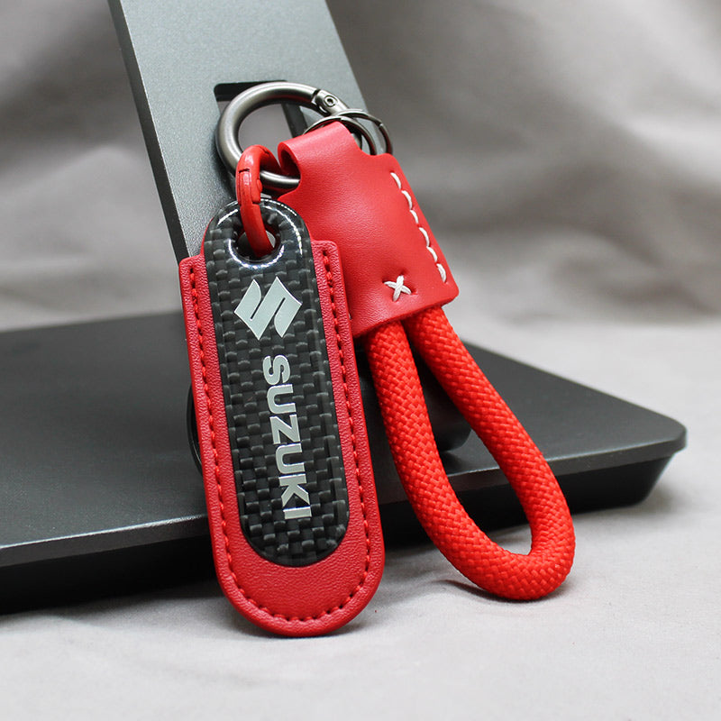 Motorcycle Carbon Fiber Leather Keychain