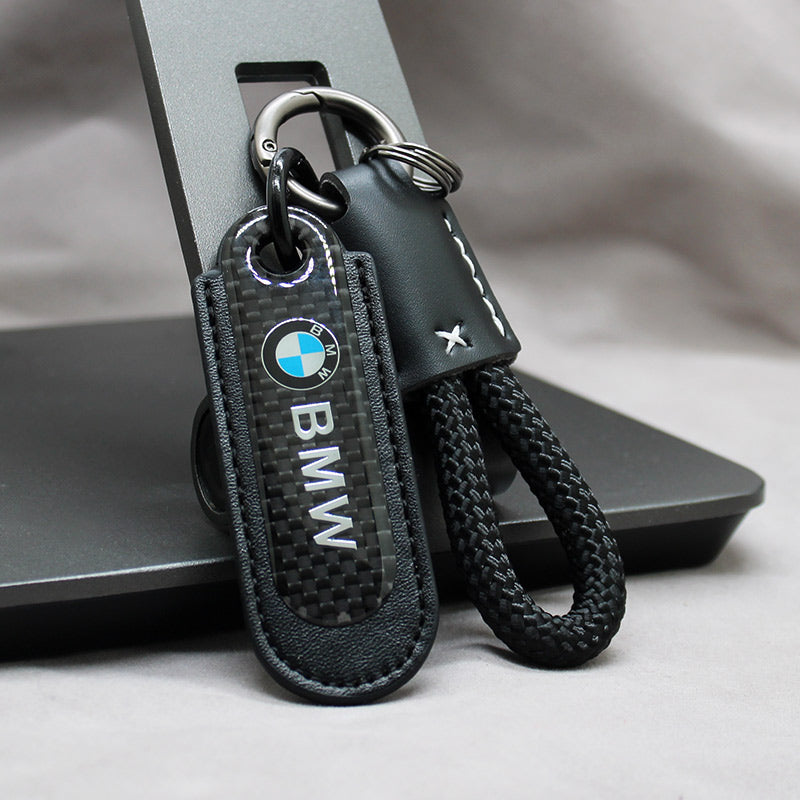 Motorcycle Carbon Fiber Leather Keychain