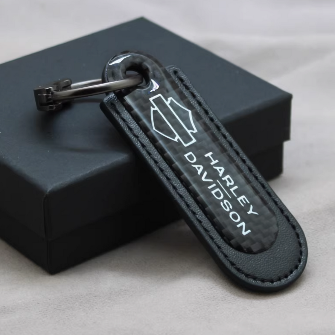 Motorcycle Carbon Fiber Leather Keychain