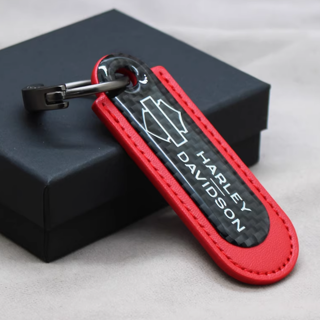 Motorcycle Carbon Fiber Leather Keychain