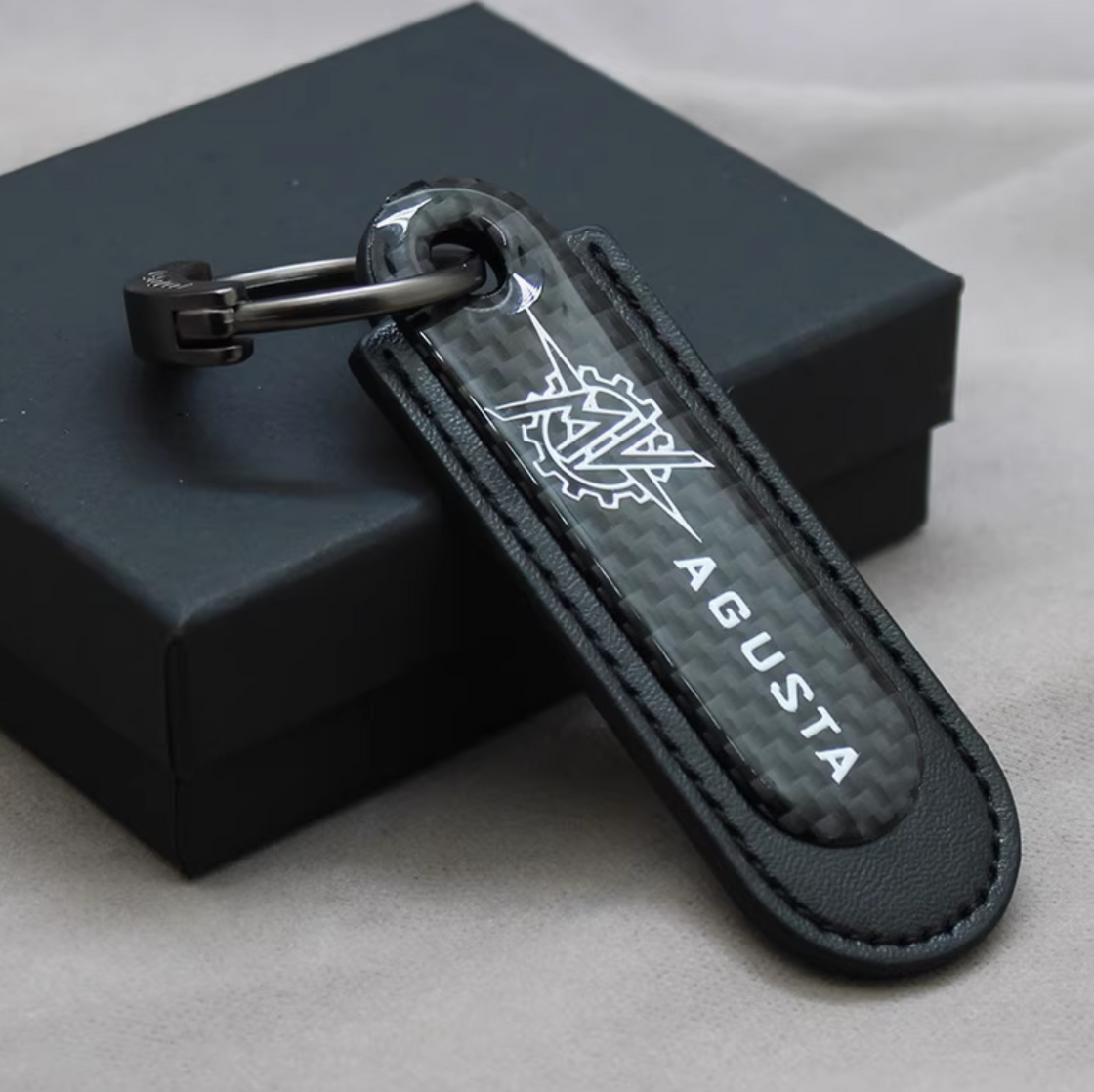 Motorcycle Carbon Fiber Leather Keychain
