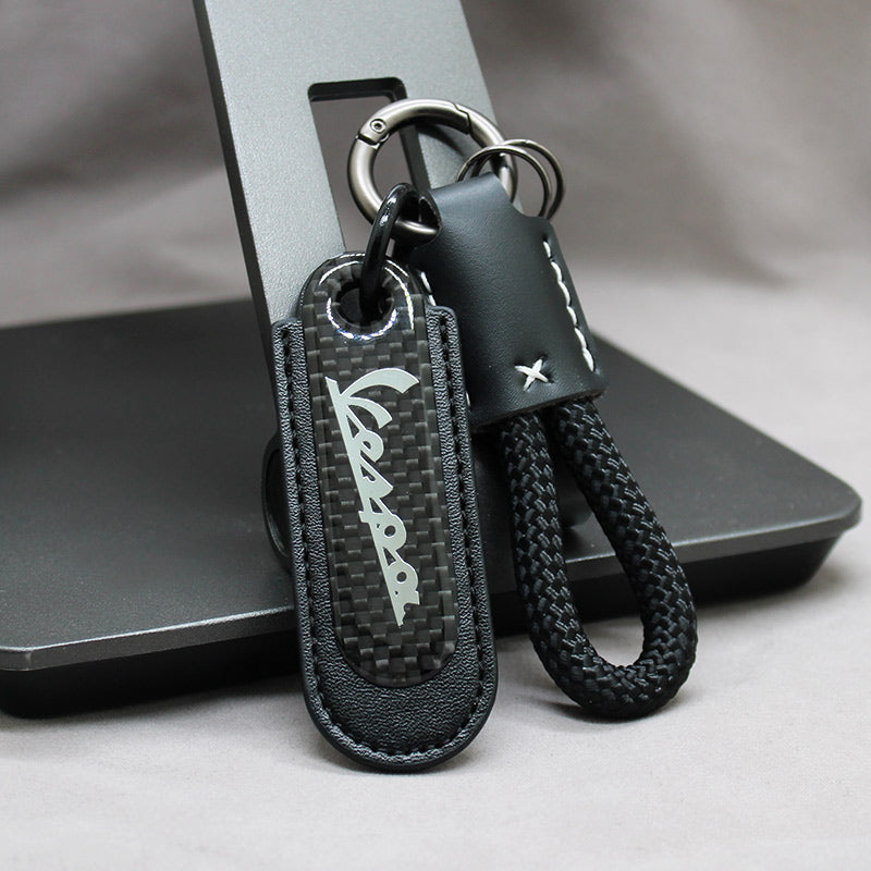 Motorcycle Carbon Fiber Leather Keychain