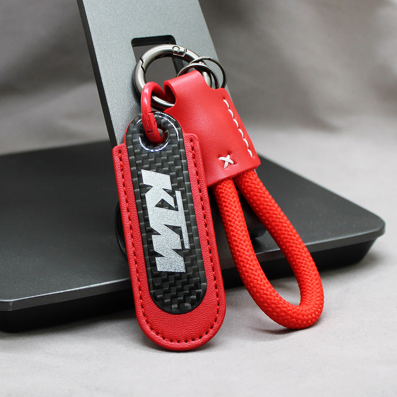 Motorcycle Carbon Fiber Leather Keychain