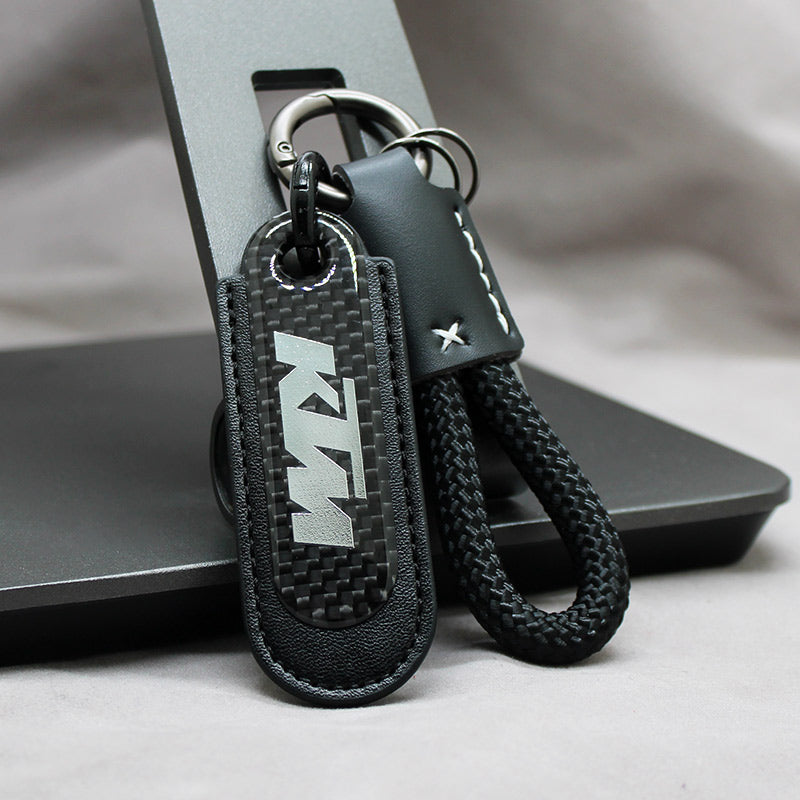 Motorcycle Carbon Fiber Leather Keychain