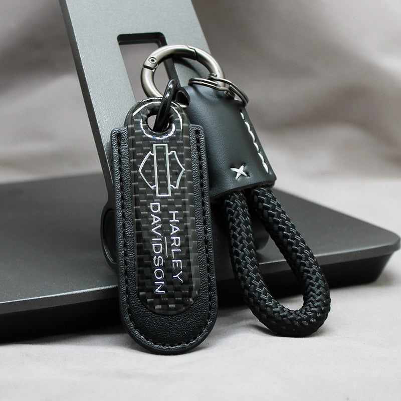 Motorcycle Carbon Fiber Leather Keychain