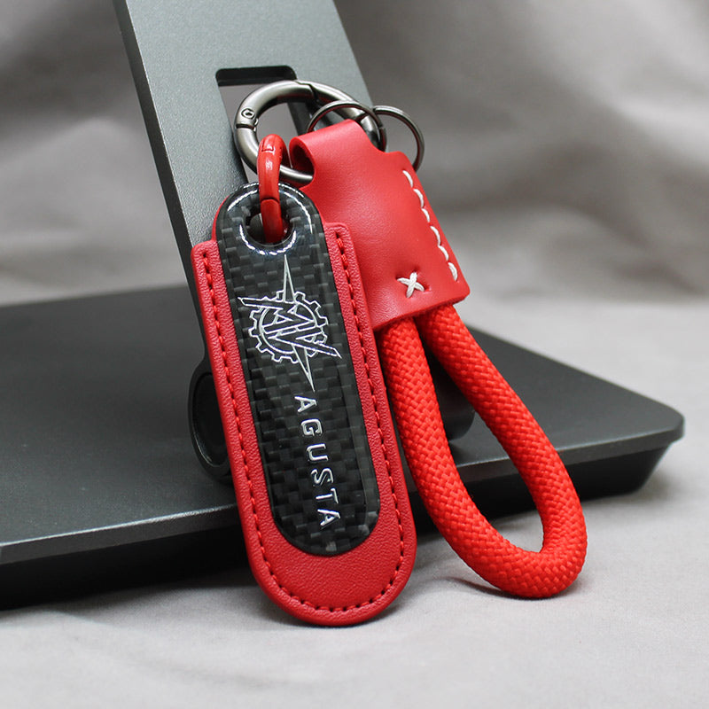 Motorcycle Carbon Fiber Leather Keychain