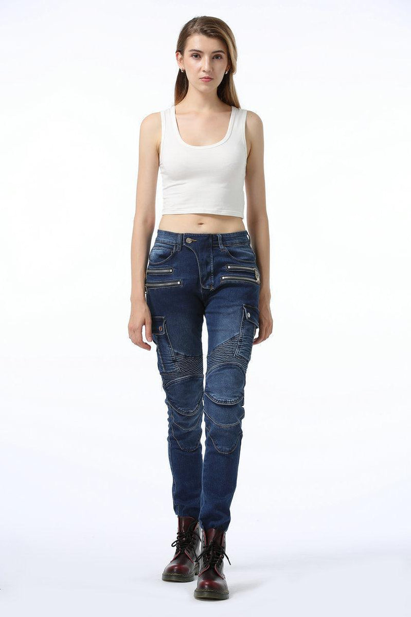 Wear-resistant ladies biker jeans