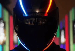 Sci-Fi Waterproof Rechargeable Motorcycle Helmet Light Strip on a riding helmet
