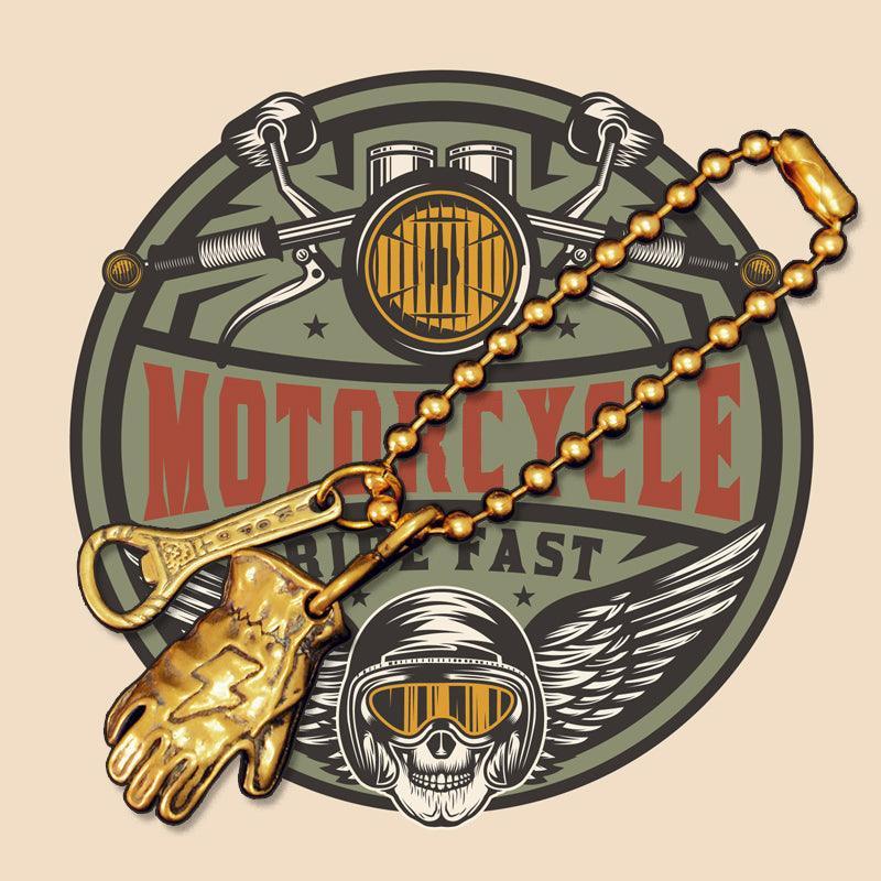 Vintage Motorcycle Glove Solid Brass Keychain