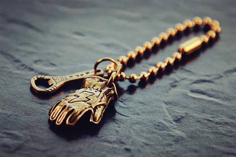 Vintage Motorcycle Glove Solid Brass Keychain