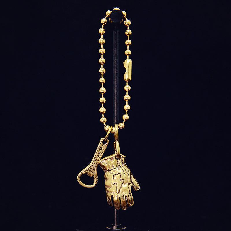 Vintage Motorcycle Glove Solid Brass Keychain