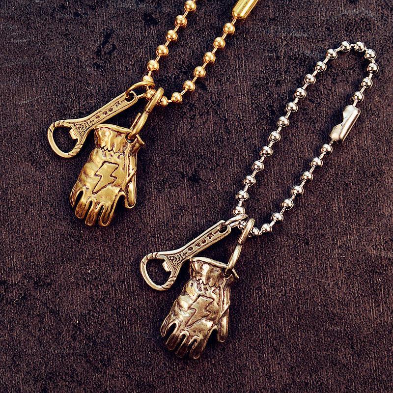 Vintage Motorcycle Glove Solid Brass Keychain