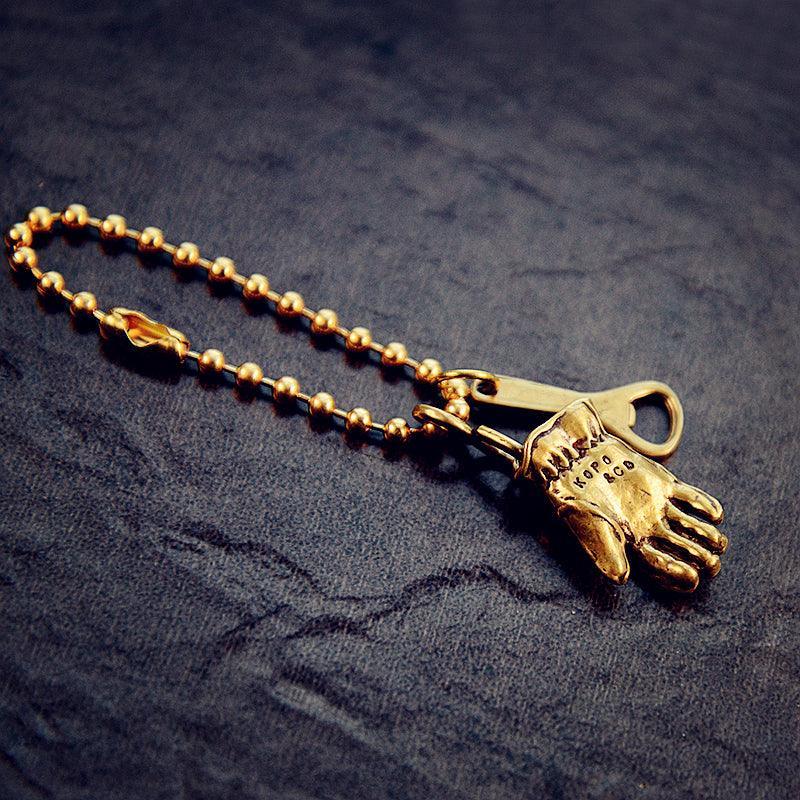 Vintage Motorcycle Glove Solid Brass Keychain