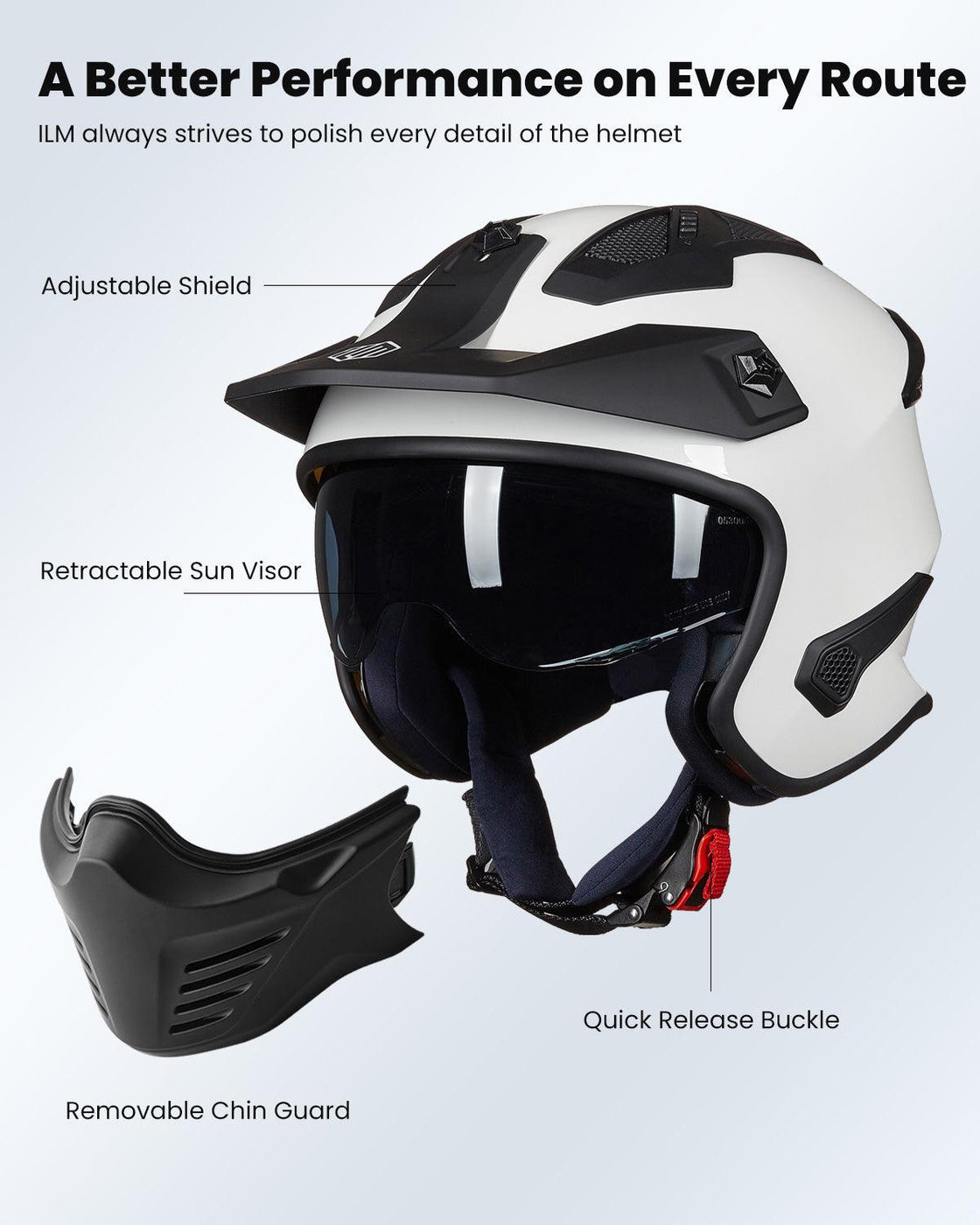 ILM Open Face Motorcycle 3/4 Half Helmet Model 726X White / Small ILM Open Face Motorcycle 3/4 Half Helmet Model 726X White / Small