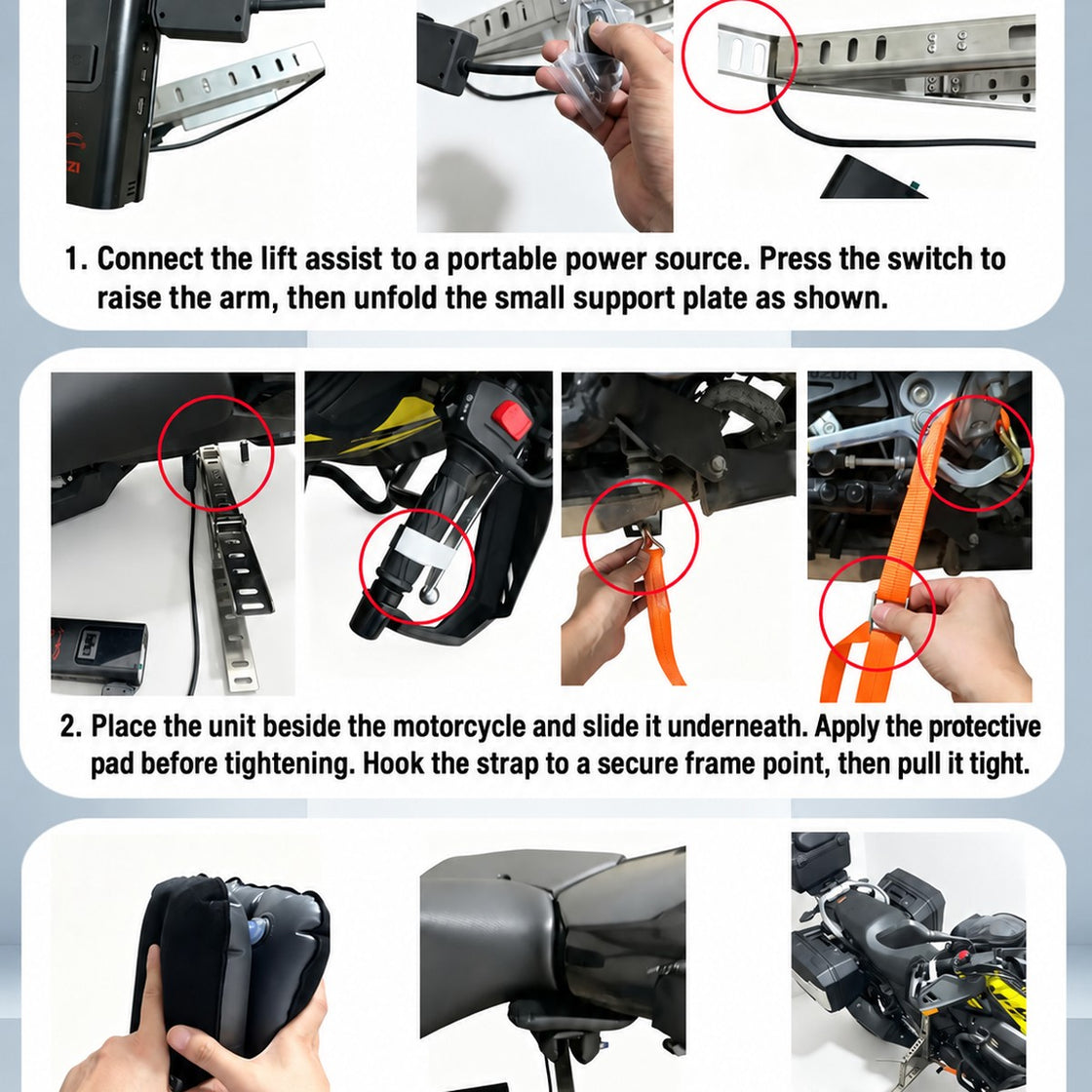 How to use the motorcycle lift assist