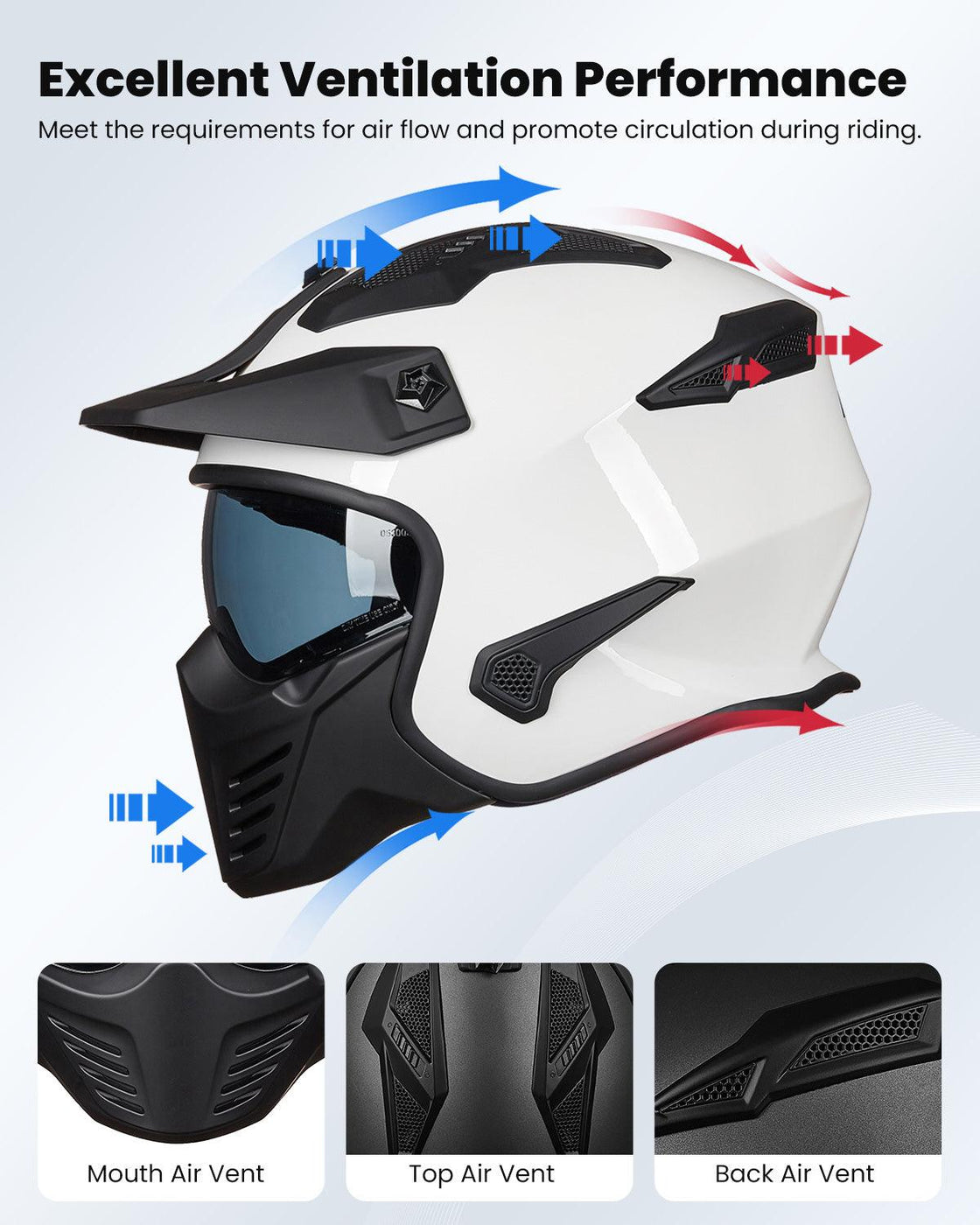 best ventilated motorcycle half helmet ILM Open Face Motorcycle 3/4 Half Helmet Model 726X White / Small