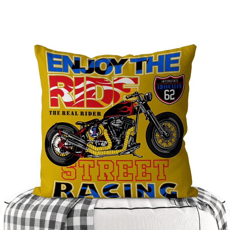 Motorcycle-Themed Double-Sided Square Pillow