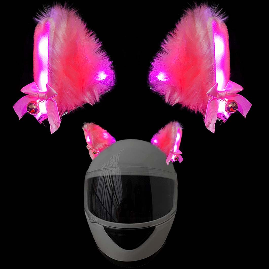 cat ears for motorcycle helmet Glow Cat Ears Helmet Decor White Ears- Amber Glow
