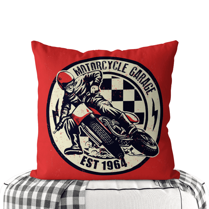 Motorcycle-Themed Double-Sided Square Pillow