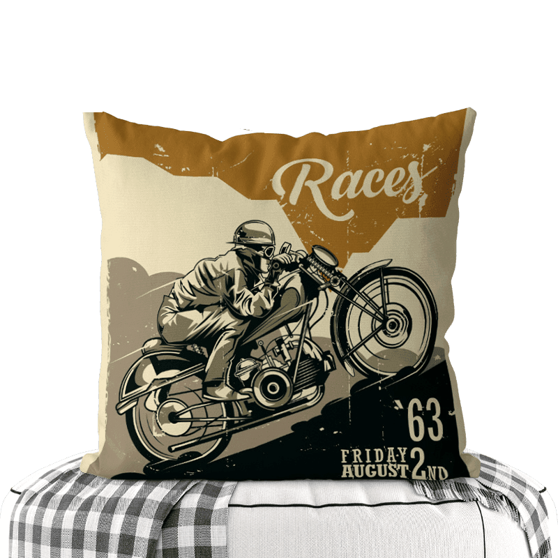 Motorcycle-Themed Double-Sided Square Pillow
