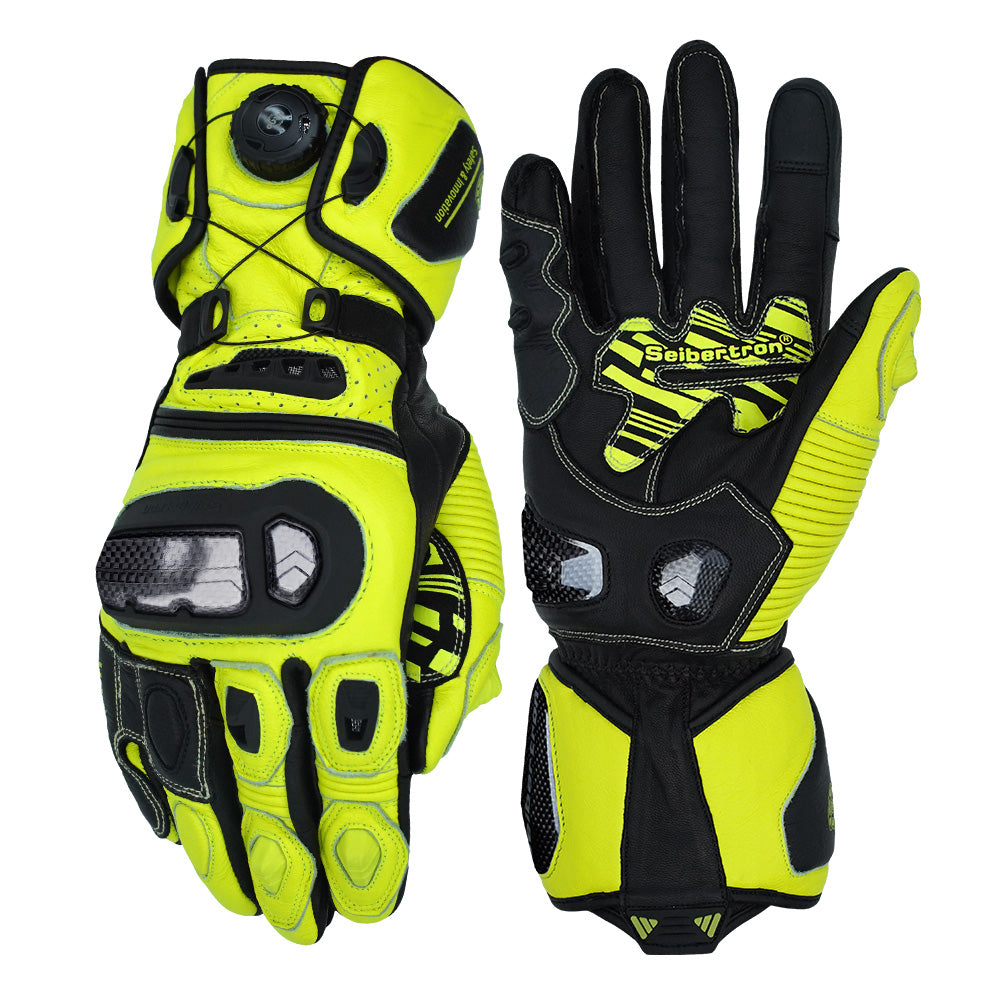 color:Yellow | Seibertron SPS-6 leather racing motorcycle gloves white background main image