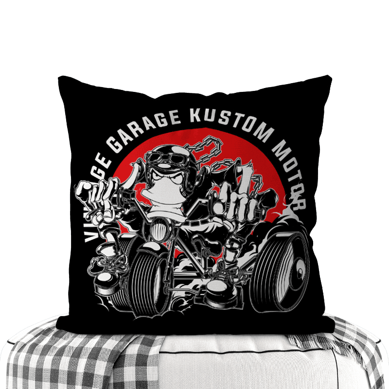 Motorcycle-Themed Double-Sided Square Pillow