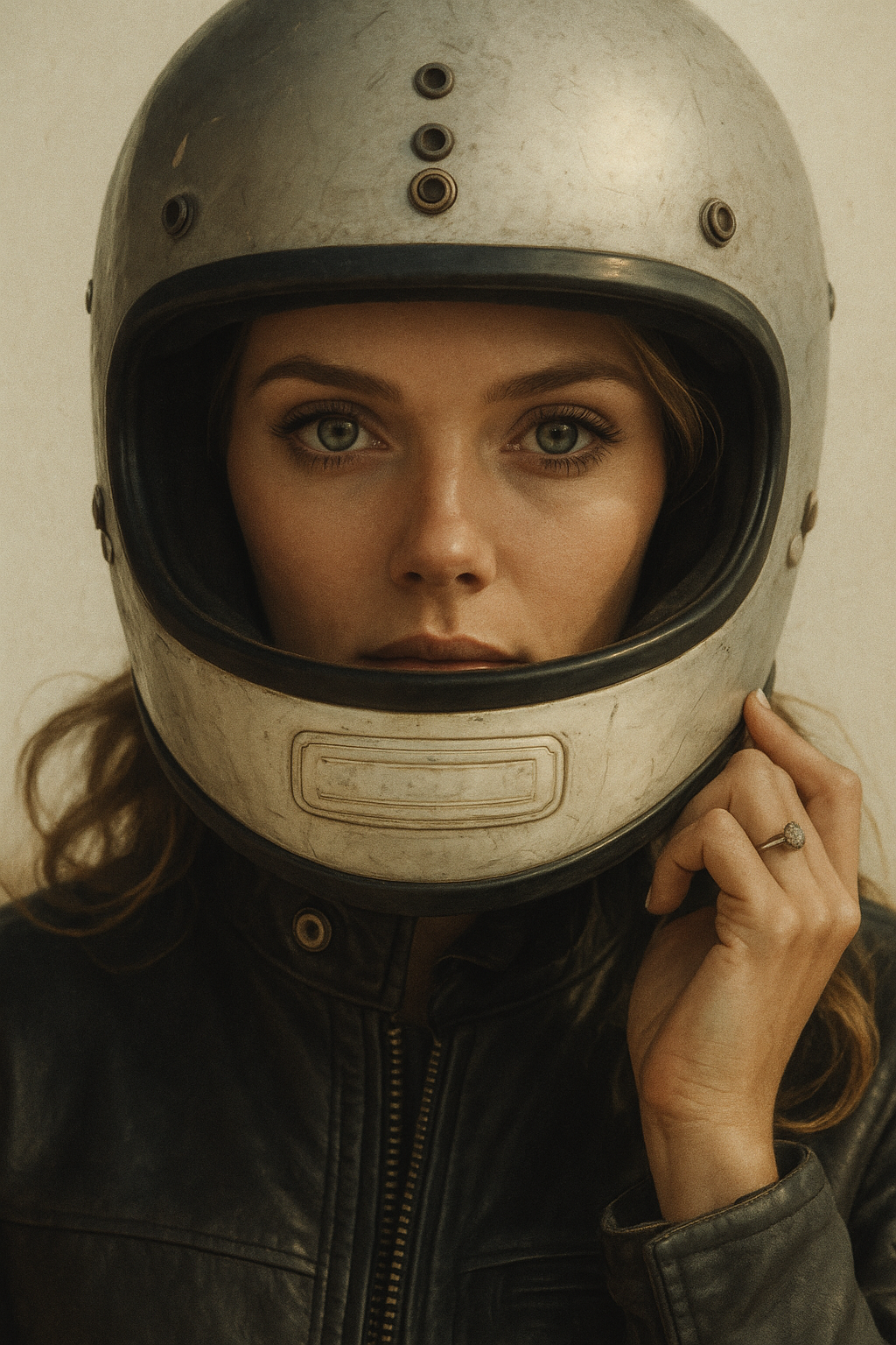 Vintage Moto Muse – Retro Helmet Portrait Print