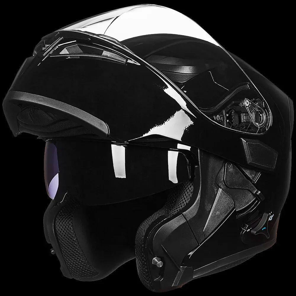 ILM Modular Flip up Full Face Bluetooth Motorcycle Helmet Model 902BT Gloss Black / X-Large