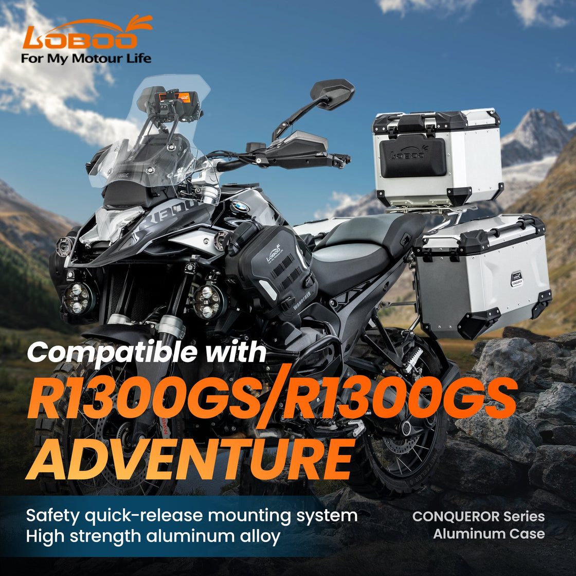 LOBOO CONQUEROR Aluminum Cases & Racks Set for BMW R1300GS / R1300GS Adventure