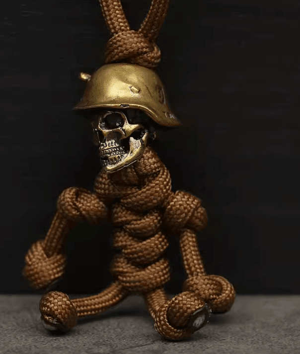 Solid Brass Skull Paratrooper Warrior Motorcycle Keychain