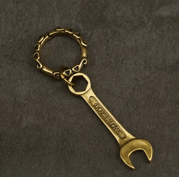 Solid Vintage Brass Wrench Keychain