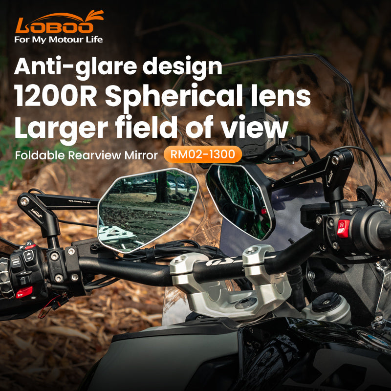 LOBOO Foldable Rearview Mirrors for BMW R1300GS / R1300GS Adventure– Aluminum Alloy, Anti-Glare 1200R Lens, LCW Compatible