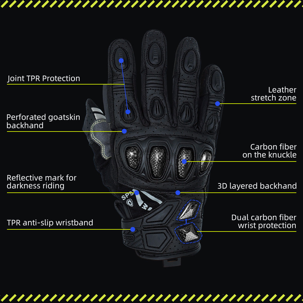 Seibertron SPS-7W Waterproof Leather Carbon Fiber Touchscreen Motorcycle Riding Gloves - supplier media 11