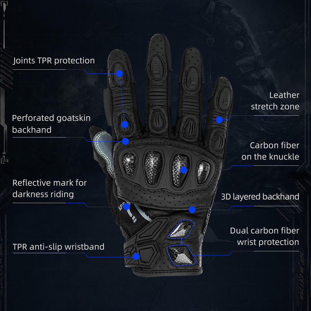 Seibertron SPS-7 Superior Protection Series Motorcycle Riding Gloves - Breathable Touchscreen Carbon Fiber Protection - supplier media 10