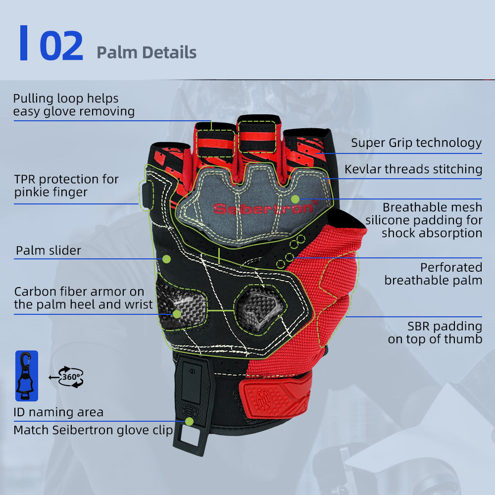 Seibertron SPS-7H Superior Protection Series Half-Finger Motorcycle Riding Gloves - supplier media 14