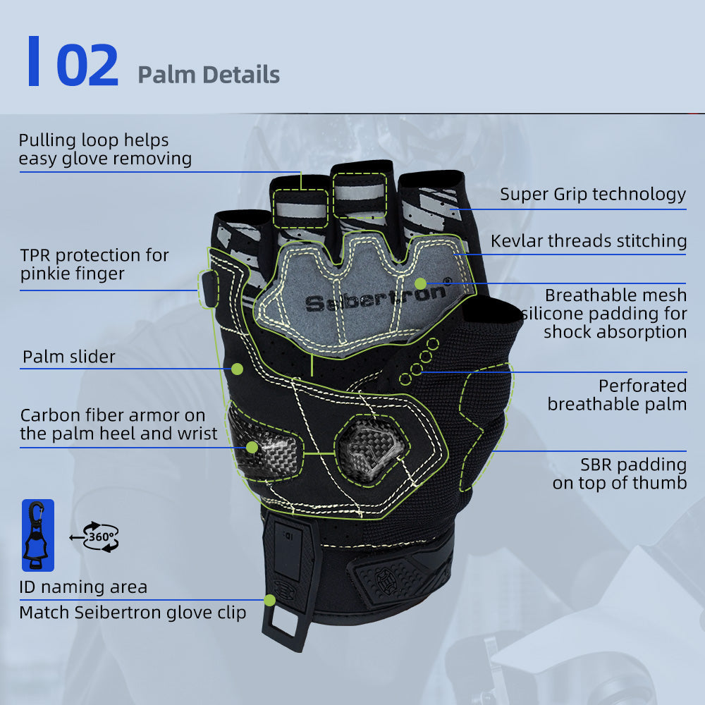 Seibertron SPS-7H Superior Protection Series Half-Finger Motorcycle Riding Gloves - supplier media 49