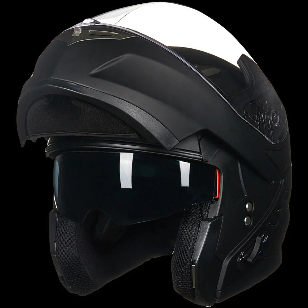 ILM Bluetooth Integrated Modular Flip up Full Face Motorcycle Helmet Model 953PRO Pro Matte Black / Medium