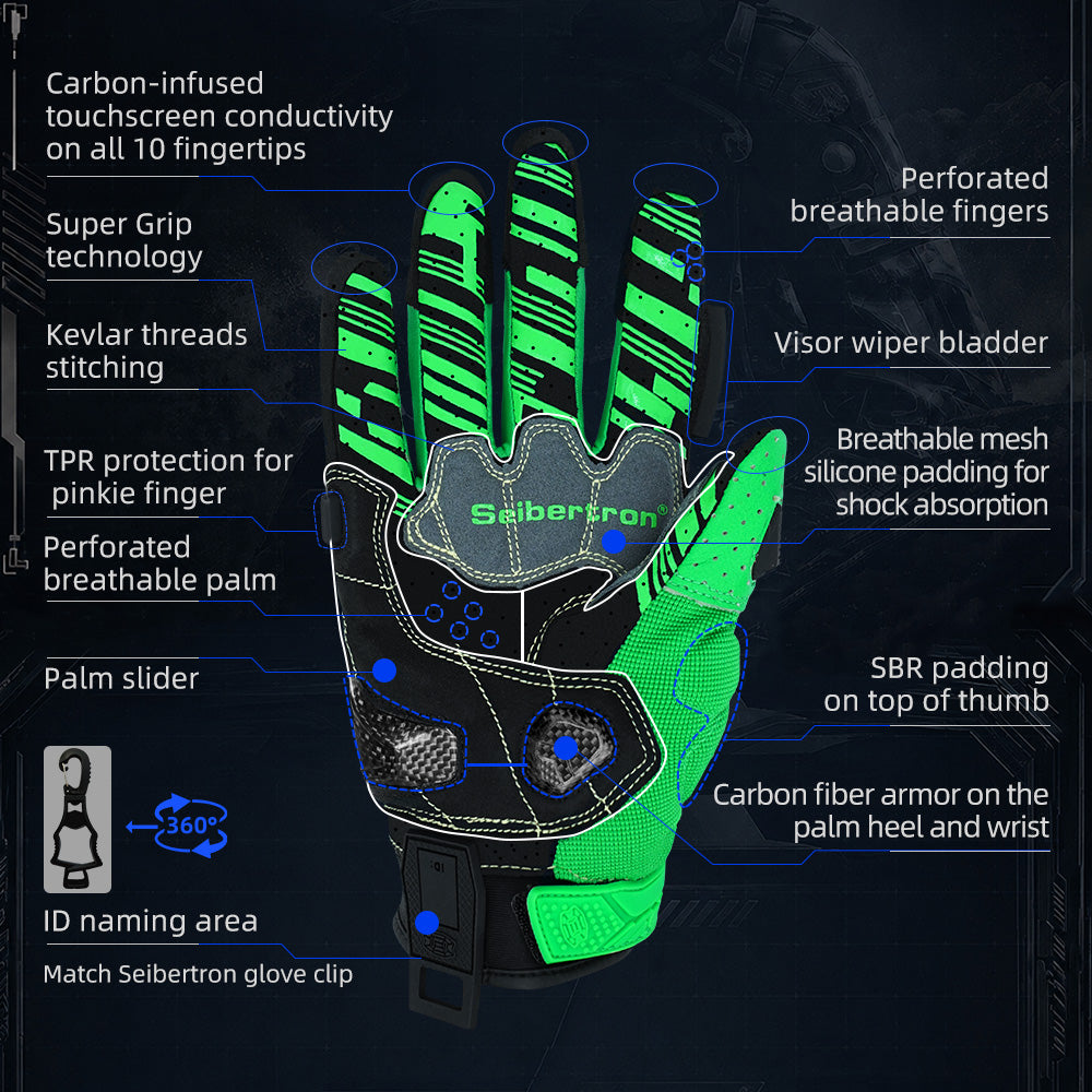 Seibertron SPS-7 Superior Protection Series Motorcycle Riding Gloves - Breathable Touchscreen Carbon Fiber Protection - supplier media 42