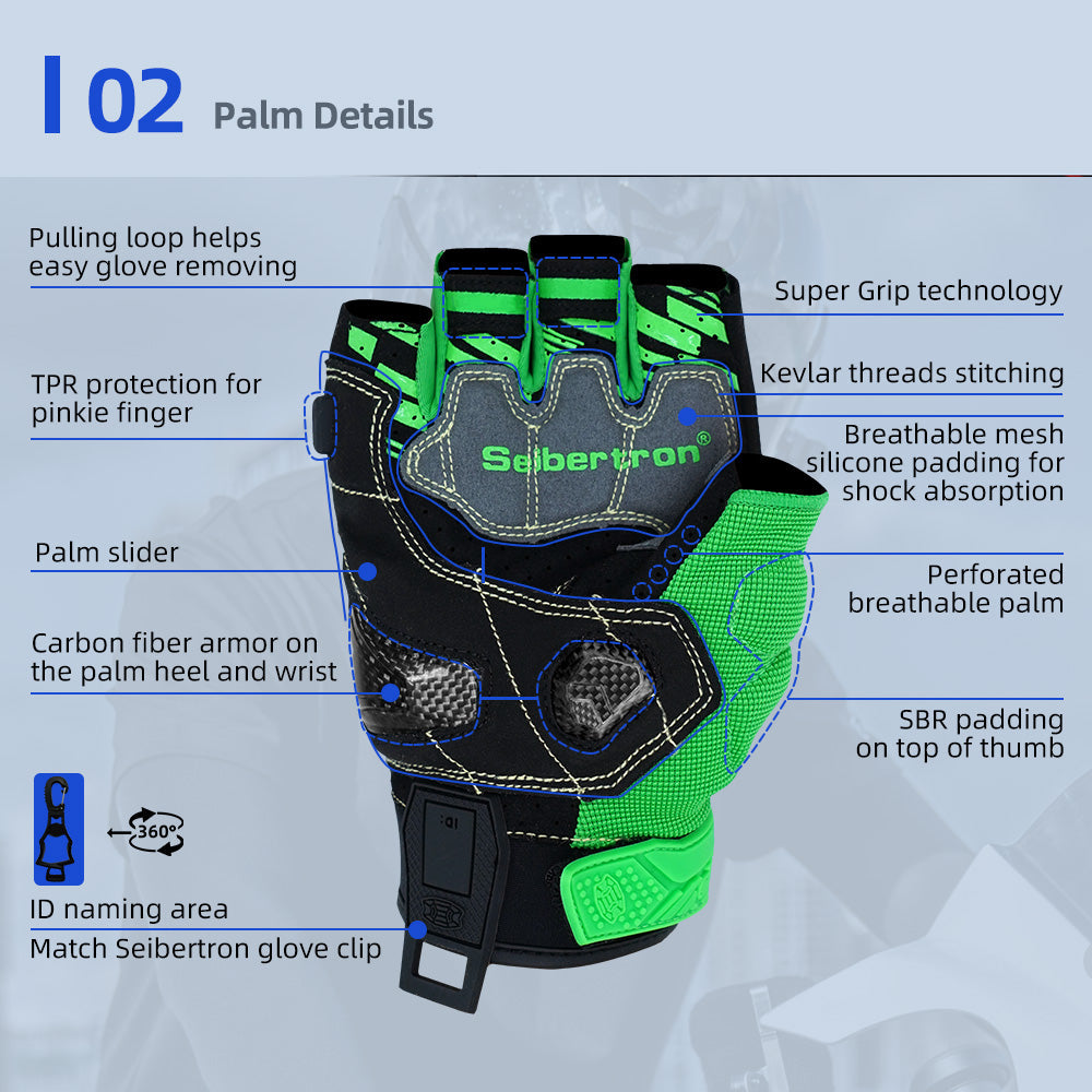 Seibertron SPS-7H Superior Protection Series Half-Finger Motorcycle Riding Gloves - supplier media 31