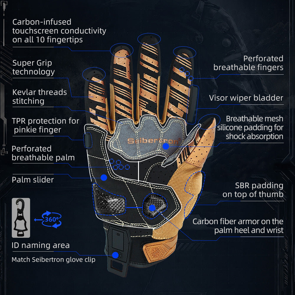 Seibertron SPS-7 Superior Protection Series Motorcycle Riding Gloves - Breathable Touchscreen Carbon Fiber Protection - supplier media 32