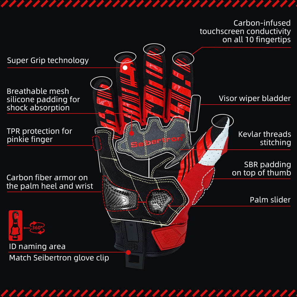 Seibertron SPS-7W Waterproof Leather Carbon Fiber Touchscreen Motorcycle Riding Gloves - supplier media 21
