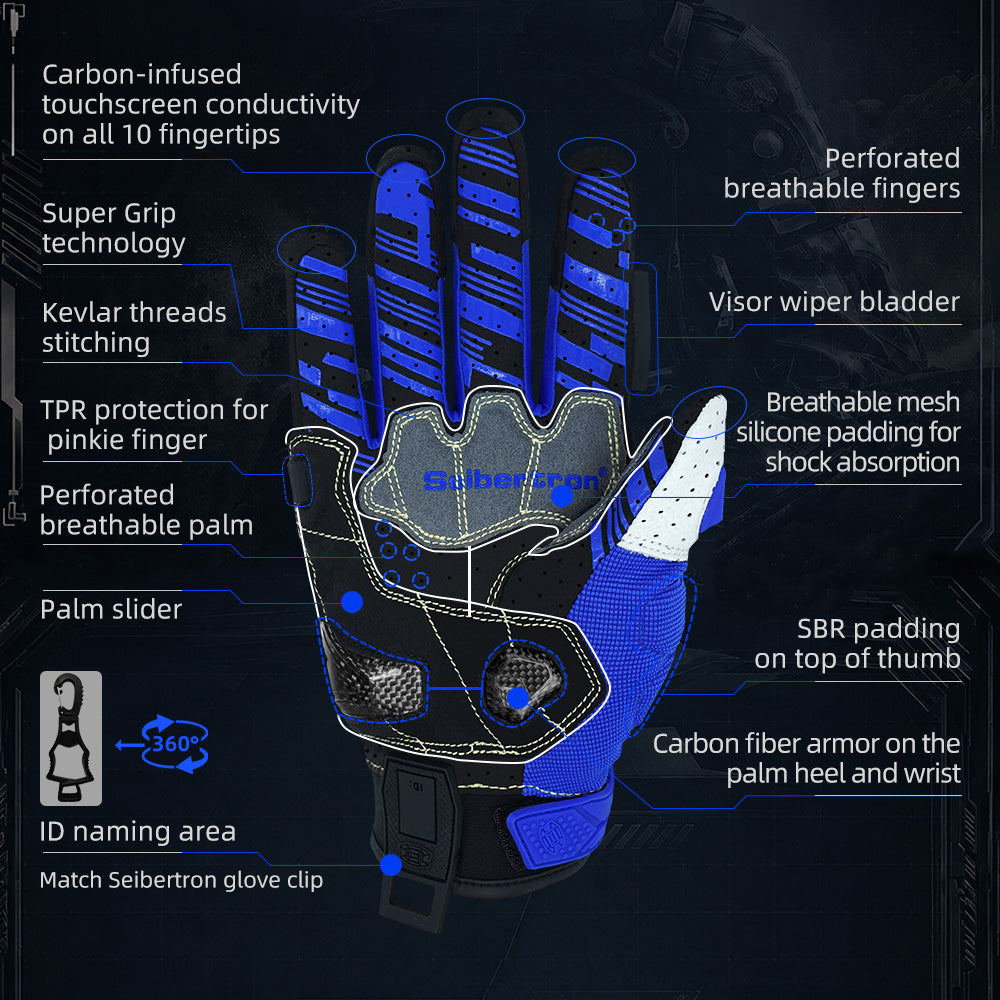 Seibertron SPS-7 Superior Protection Series Motorcycle Riding Gloves - Breathable Touchscreen Carbon Fiber Protection - supplier media 37