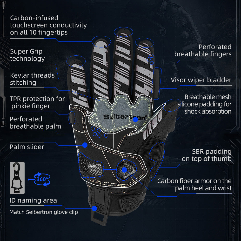 Seibertron SPS-7 Superior Protection Series Motorcycle Riding Gloves - Breathable Touchscreen Carbon Fiber Protection - supplier media 11