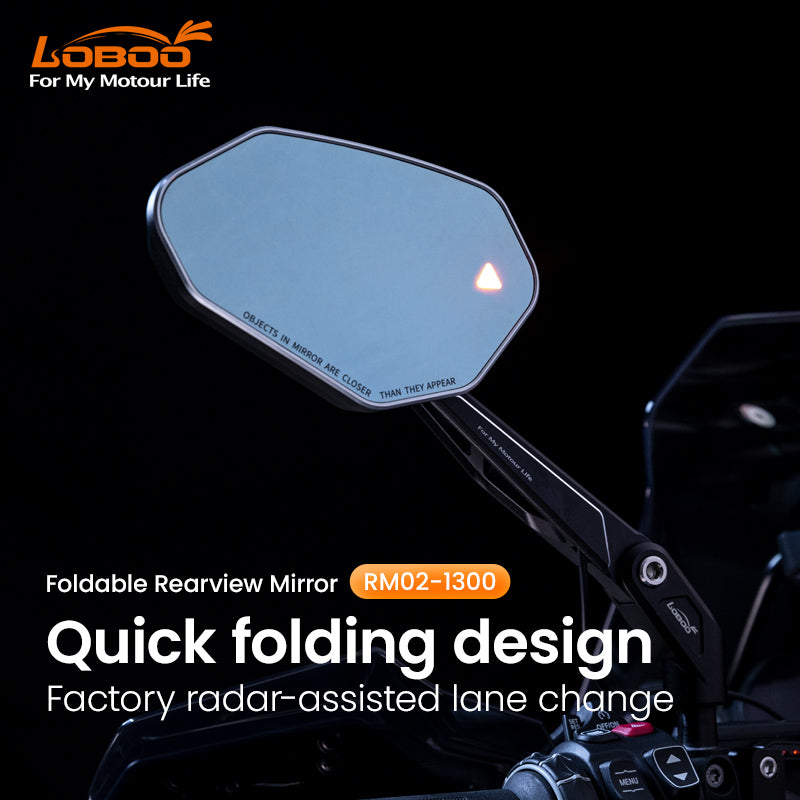 LOBOO Foldable Rearview Mirrors for BMW R1300GS / R1300GS Adventure– Aluminum Alloy, Anti-Glare 1200R Lens, LCW Compatible