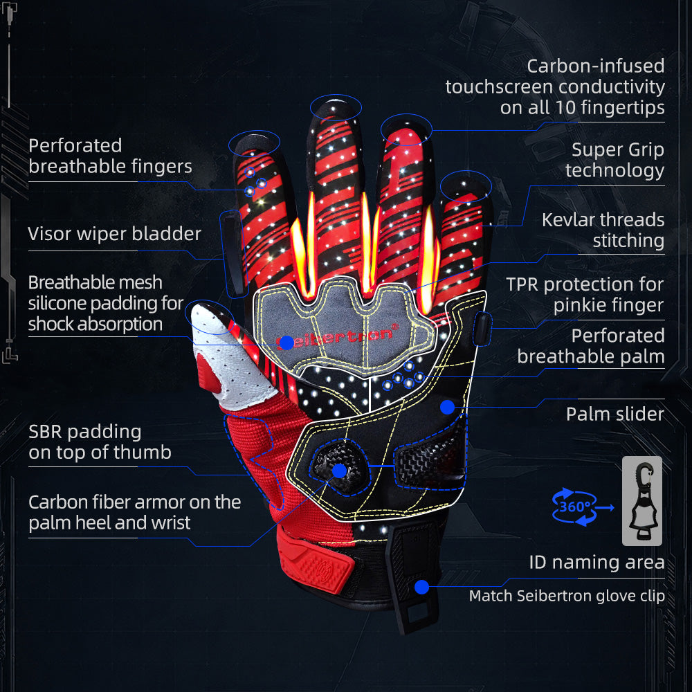 Seibertron SPS-7 Superior Protection Series Motorcycle Riding Gloves - Breathable Touchscreen Carbon Fiber Protection - supplier media 23