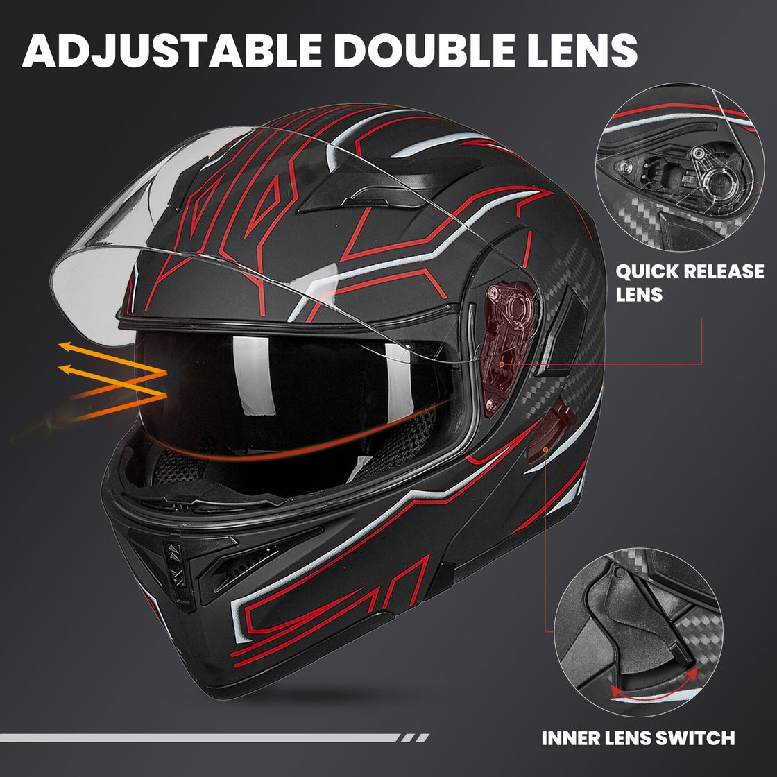 ILM Motorcycle Modular Full Face Helmet Model 902LED