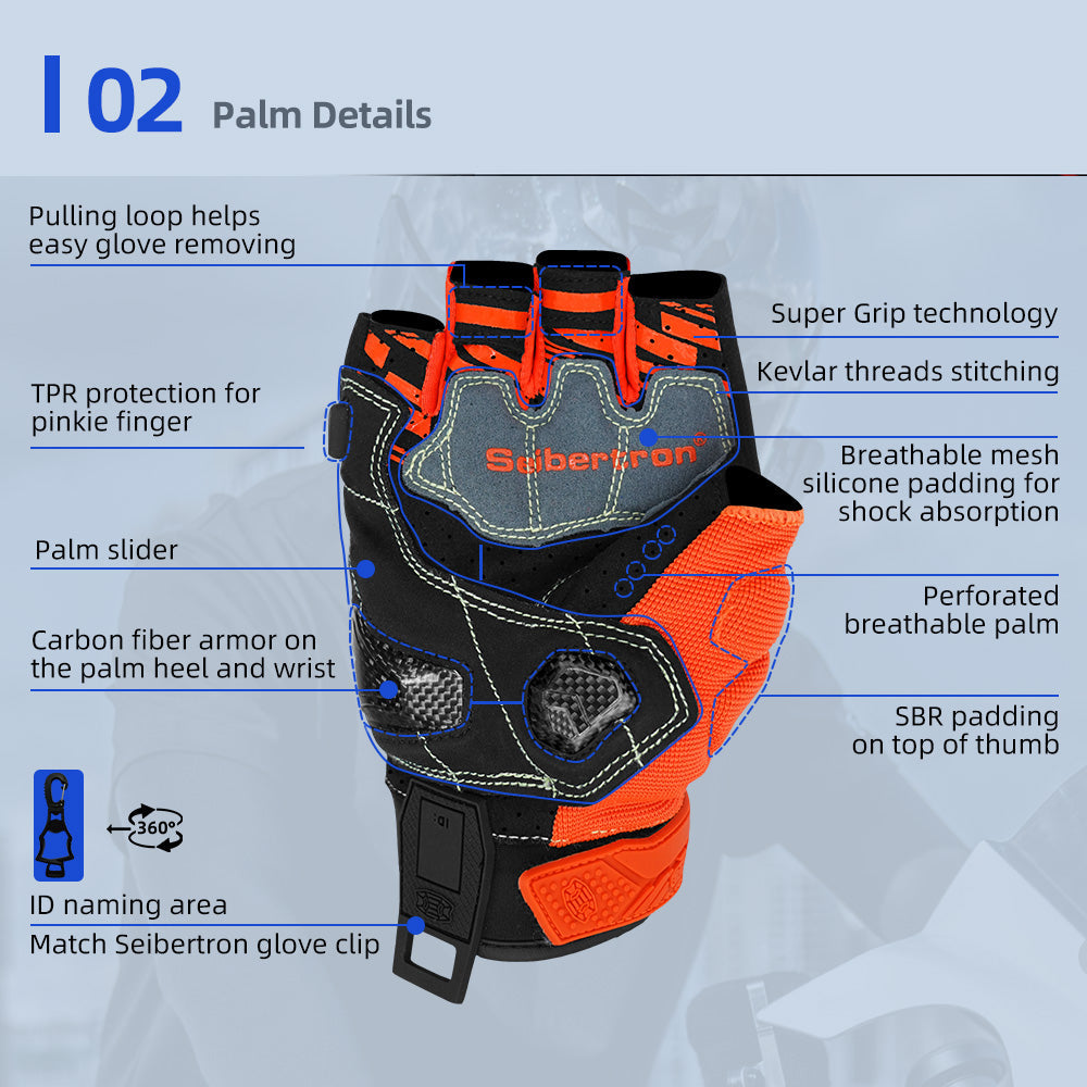 Seibertron SPS-7H Superior Protection Series Half-Finger Motorcycle Riding Gloves - supplier media 9